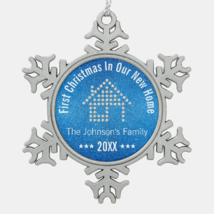 First Christmas In Our New Home Personalised Snowflake Pewter Christmas Ornament