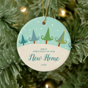 First Christmas In Our New Home Personalised Trees Ceramic Ornament