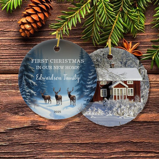 First Christmas in our new Home photo Ceramic Ornament (Create your own First Christmas in our new Home, family name and year, photo Ceramic Ornament.
)