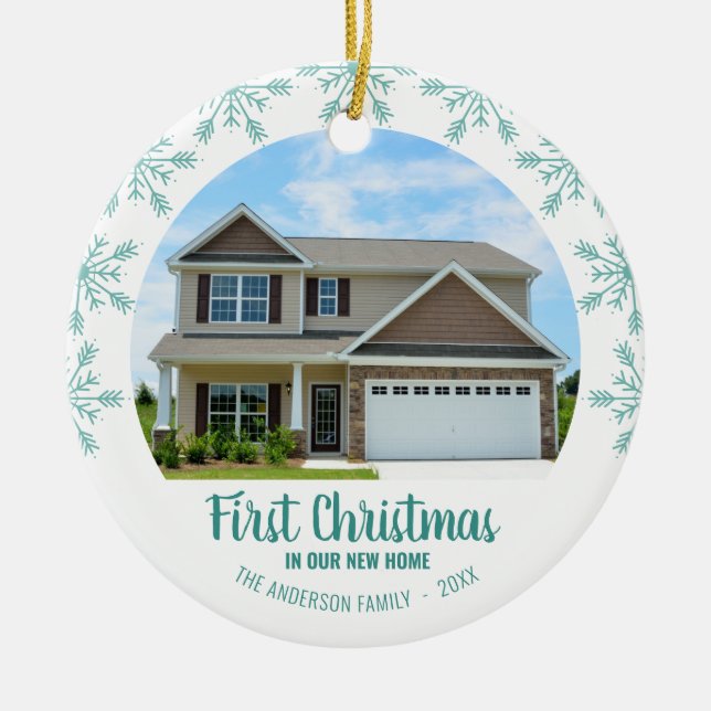 First Christmas in our New Home Photo Ceramic Ornament (Front)