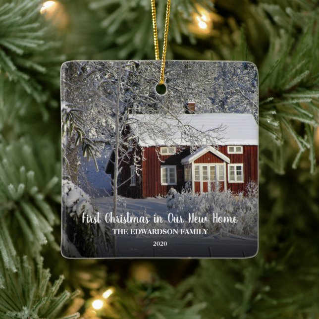 First Christmas in our new home photo family Ceramic Ornament (Tree)