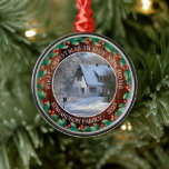 First Christmas in our new home photo family Metal Ornament<br><div class="desc">First Christmas in our new home photo Metal Ornament.
Very nice Christmas keepsake.
Add your own photo,  text,  name and year.</div>