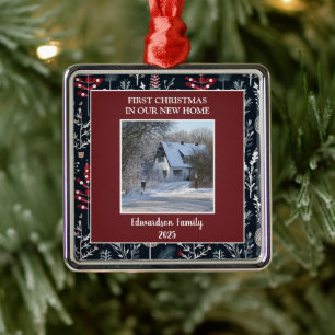 First Christmas in our new Home photo family name Metal Ornament