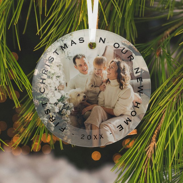 First Christmas in Our New Home Photo Glass Tree Decoration (Creator Uploaded)