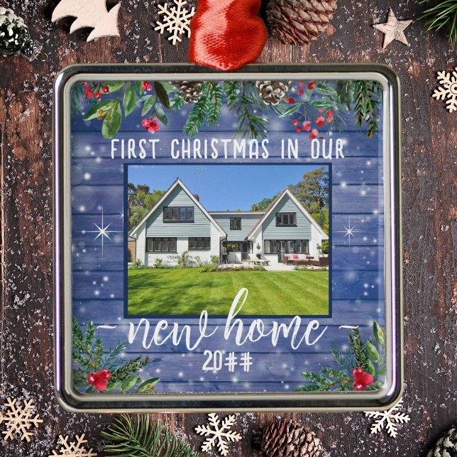 First Christmas In Our New Home Photo Metal O Metal Ornament (Creator Uploaded)