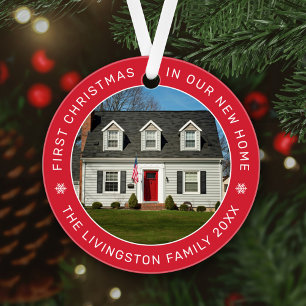 First Christmas in Our New Home Red Custom Photo Ornament