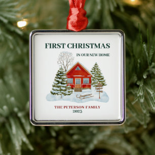 First Christmas In Our New Home Snowy Boho Metal Ornament