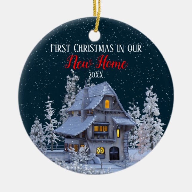 First Christmas in our New Home Winter Wonderland Ceramic Ornament (Front)