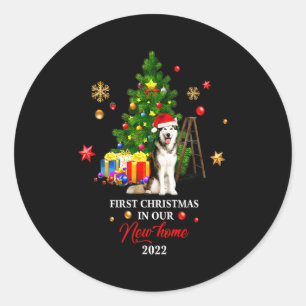 First Christmas In Our New Home Xmas Gift For Husk Classic Round Sticker