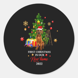 First Christmas In Our New Home Xmas Viszla Dog T Classic Round Sticker