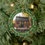 First Christmas in our Tiny Home house photo Ceramic Ornament<br><div class="desc">The first Christmas in our new Tiny Home photo Ornament. 
Add your own photos of your new home,  add your names,  text and year and create a very personal and unique Christmas ornament.</div>