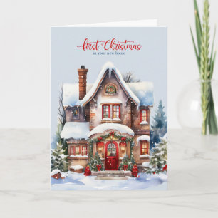 First Christmas in Your New Home Snowy House Holiday Card
