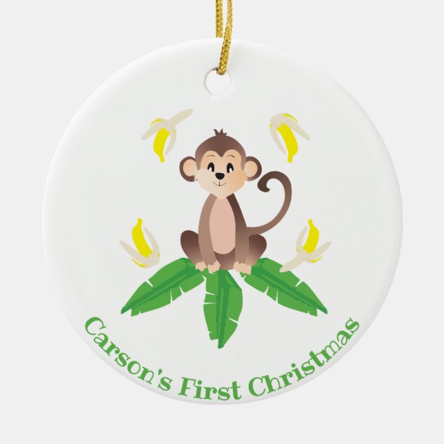 First Christmas Jungle Monkey Ceramic Ornament (Front)