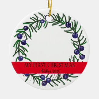 First Christmas Juniper Wreath Ceramic Ornament