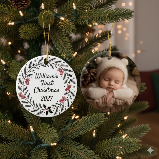  First Christmas Keepsake Ceramic Ornament (First Christmas personalized photo ornament)