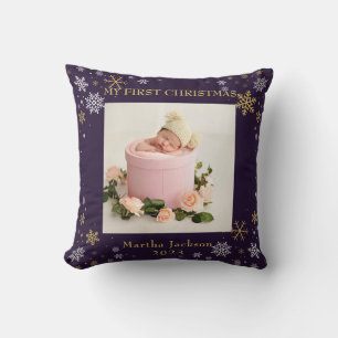 First Christmas Lavender Purple Baby Girl Photo  Cushion