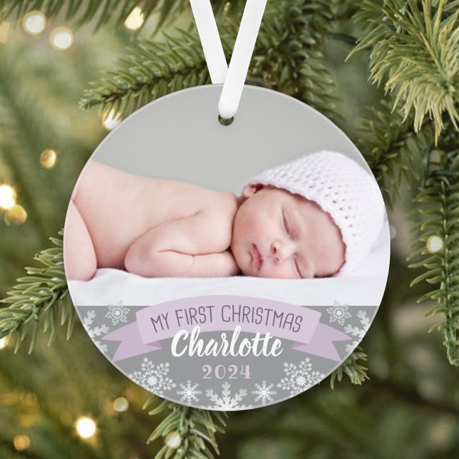 First Christmas Lavender Purple Baby Girl Photo Ornament (Creator Uploaded)