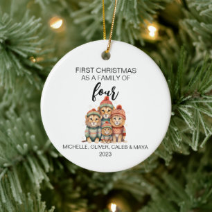 First Christmas Lion Family of Four Ceramic Ornament