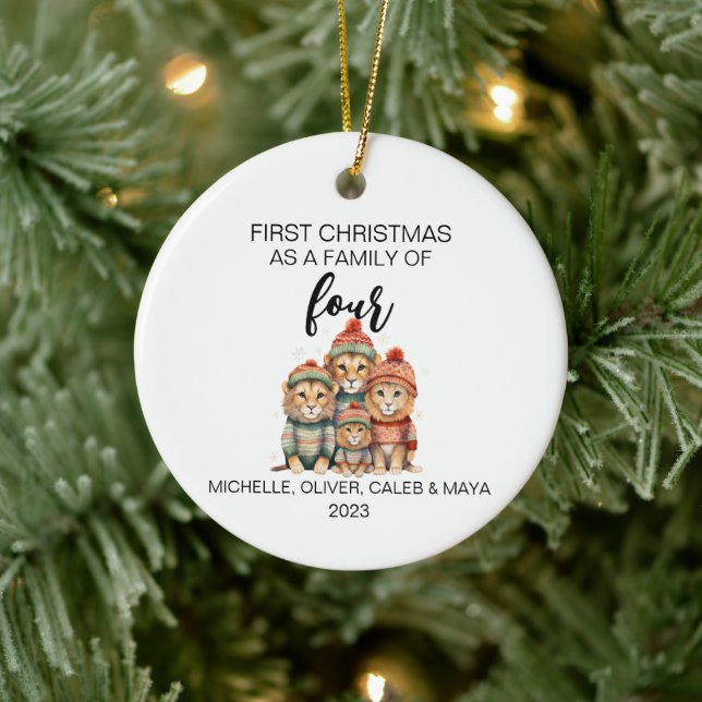 First Christmas Lion Family of Four Ceramic Ornament (Tree)