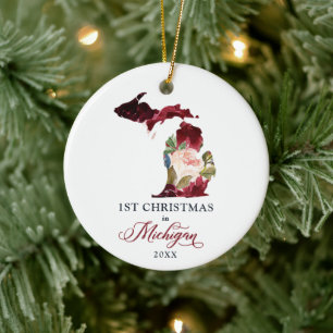 First Christmas Living In Michigan MI Personalised Ceramic Ornament