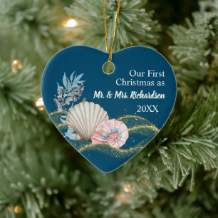 First Christmas (Marriage) Seashell Heart Ornament
