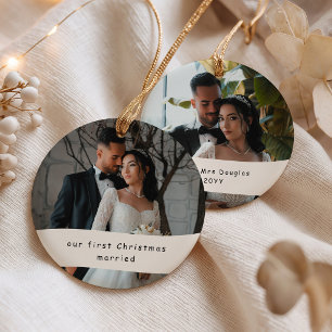 First Christmas Married 2 Photo Personalised Ceramic Ornament