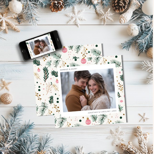 First Christmas Married and Merry Whimsical  Holiday Card (Creator Uploaded)