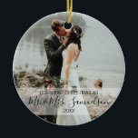 First Christmas Married as Mr. & Mrs. 2 x PHOTO Ceramic Ornament<br><div class="desc">Elegant Christmas holiday  photo ornament (2 photo) for first married Mr. and Mrs Name.  Personalize them by adding your name.  Makes a perfect keepsake gift for your spouse (husband or wife)</div>