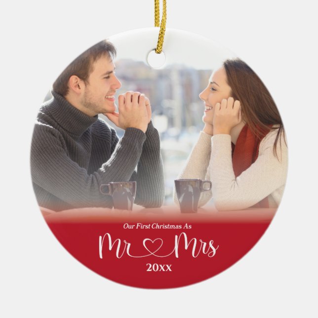 First Christmas Married as Mr. & Mrs Photo Ceramic Ornament (Front)