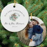 First Christmas Married as Mr. & Mrs. Photo Ceramic Ornament<br><div class="desc">Celebrate your first Christmas as newlyweds with this charming photo ceramic ornament, commemorating the special milestone. Personalise it with a favourite wedding or couple's photo, beautifully framed in a timeless "First Christmas Married as Mr. & Mrs." design. Crafted for durability, this keepsake ornament is perfect for the holiday season and...</div>