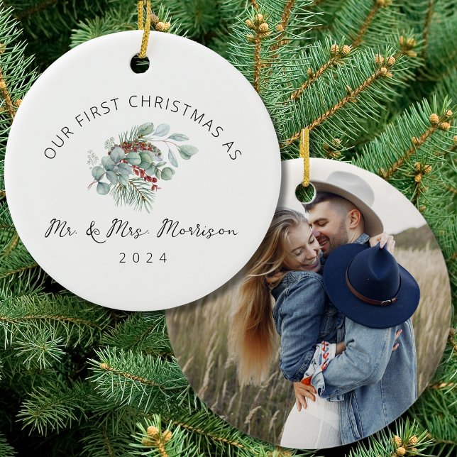 First Christmas Married as Mr. & Mrs. Photo Ceramic Ornament (Creator Uploaded)