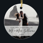 First Christmas Married as Mr. & Mrs. PHOTO Ceramic Ornament<br><div class="desc">Elegant Christmas holiday photo ornament for first married or engaged Mr. and Mrs Name. Personalise by adding your names. Makes a perfect keepsake gift for your partner,  husband,  wife,  boyfriend or girlfriend.</div>