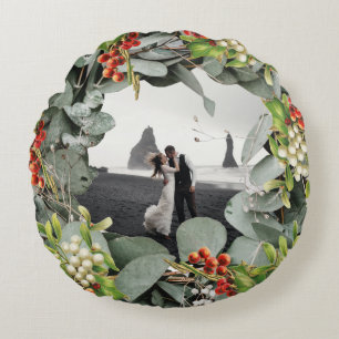 First Christmas Married as Mr. & Mrs. Photo Round Cushion