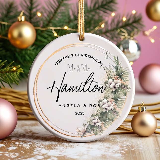 First Christmas Married Ceramic Ornament, Bouquet Ornament (Creator Uploaded)