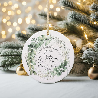 First Christmas Married Ceramic Ornament, Wreath Ceramic Ornament