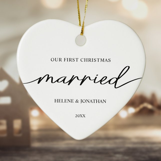 First Christmas Married Couple Minimal Elegant Ceramic Ornament (First Christmas Married Couple Minimal Elegant Ceramic Ornament)