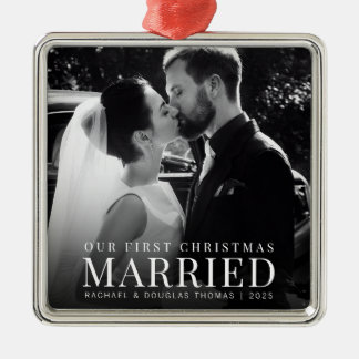 First Christmas Married | Custom Newlywed Photo Metal Ornament