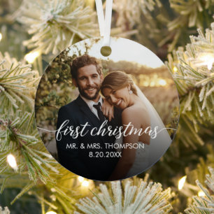 First Christmas Married Custom wedding Photo Metal Tree Decoration