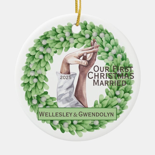 First Christmas Married Eucalyptus Ornament (Front)