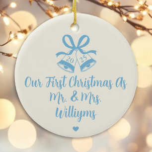 first christmas married hand drawn ornaments