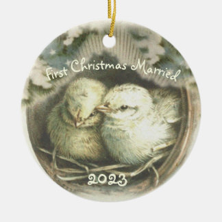 First Christmas Married Love Birds Ornament