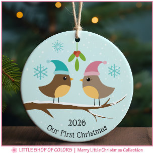 First Christmas Married Love Birds Photo Ceramic Ornament