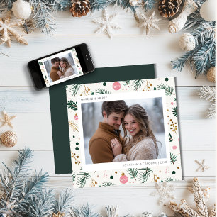 First Christmas Married & Merry Whimsical Green Holiday Card