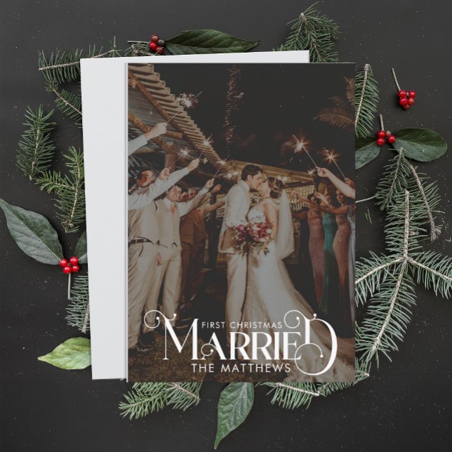 First Christmas Married Minimal Typography Photo Holiday Card (Creator Uploaded)