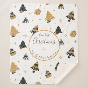 First Christmas Married Mr and Mrs Custom Sherpa Blanket