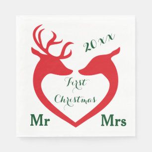 First Christmas Married Mr and Mrs Heart Deer Napkin