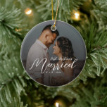 First Christmas Married Mr Mrs Newlywed Ceramic Ornament<br><div class="desc">Mark a beautiful milestone with this classic ceramic ornament,  perfect for celebrating your first Christmas as Mr & Mrs. Designed with elegant script and timeless charm,  it’s a meaningful keepsake to hang year after year. A heartfelt gift for newlyweds or a lovely addition to your own holiday decor.</div>