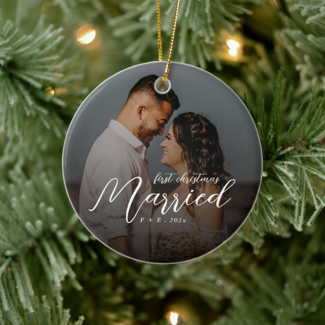 First Christmas Married Mr Mrs Newlywed Ceramic Ornament (Tree)
