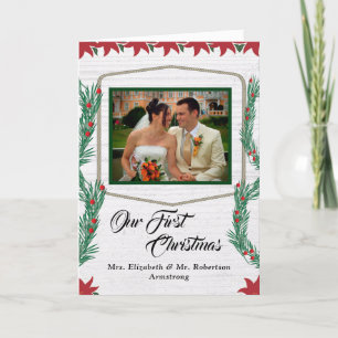 First Christmas Married Mr. & Mrs. Photo Holiday Card