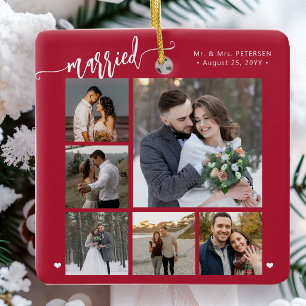 First Christmas married newlywed keepsake photo Ceramic Ornament